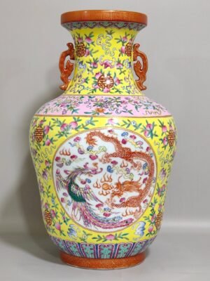 Qing Dynasty Qianlong double full window dragon and phoenix amphora