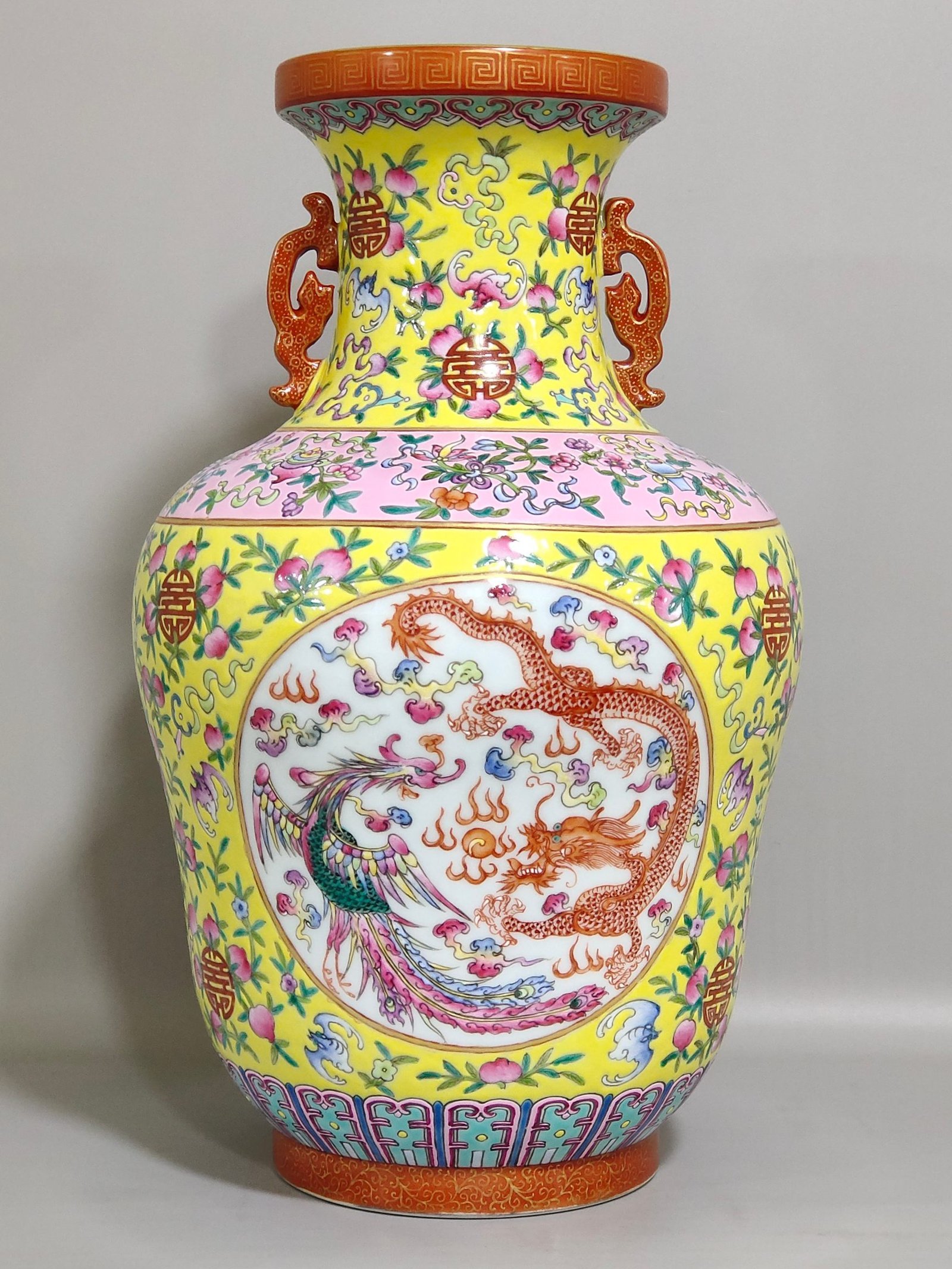 Qing Dynasty Qianlong double full window dragon and phoenix amphora