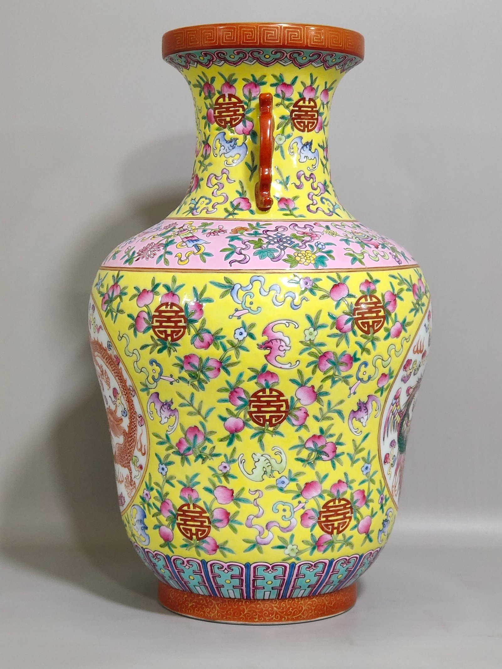 Qing Dynasty Qianlong double full window dragon and phoenix amphora