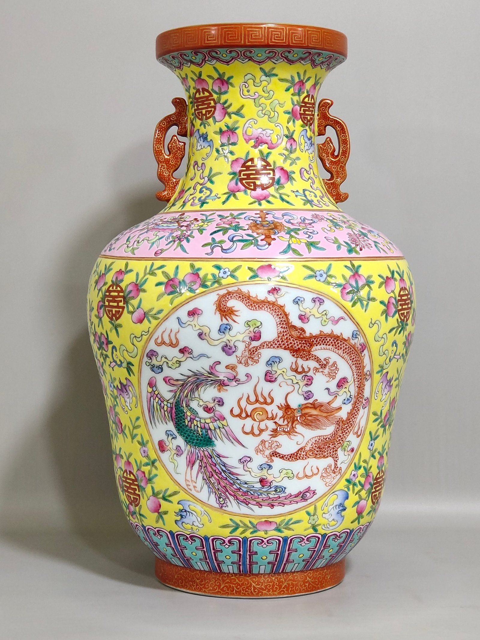Qing Dynasty Qianlong double full window dragon and phoenix amphora