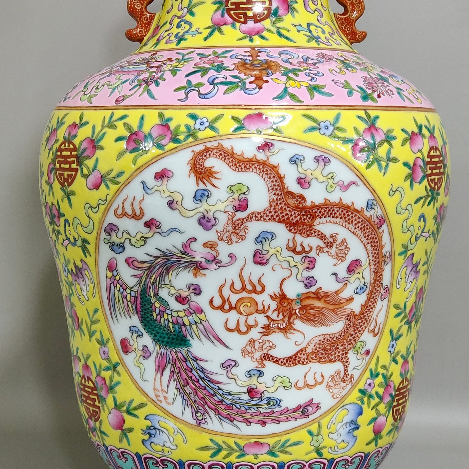 Qing Dynasty Qianlong double full window dragon and phoenix amphora