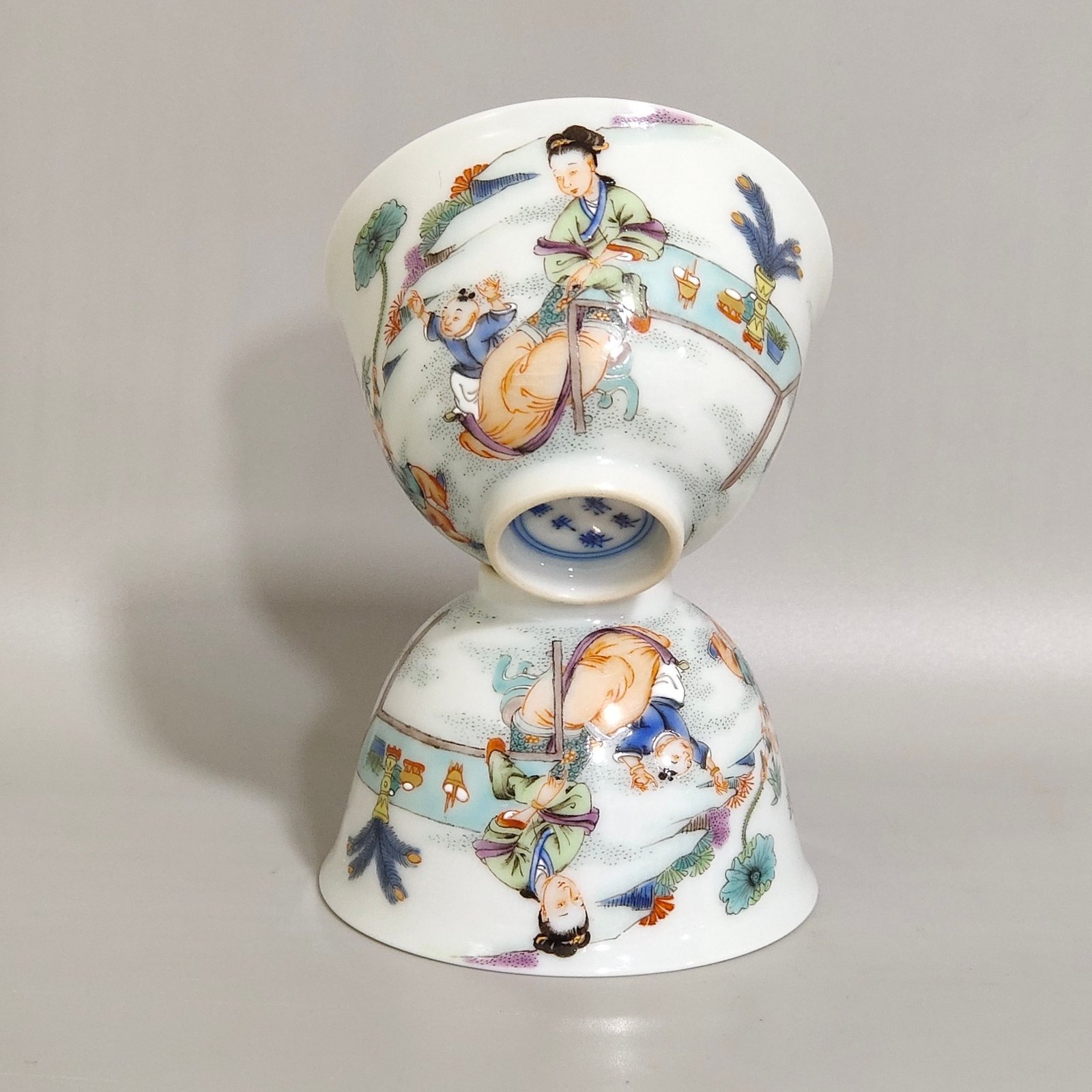 Qing Dynasty Kangxi colorful godson cup
