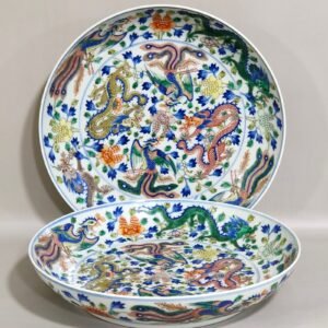 Qing Dynasty Kangxi color dragon and phoenix in auspicious disk