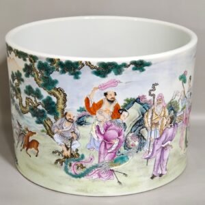 Qing Dynasty Yongzheng A large pen bucket with poems written by the Eight Immortals crossing the sea