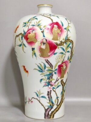 Qing Dynasty Yongzheng Eight Peach and Eight Immortals birthday plum vase