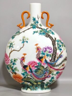 Qing Dynasty Yongzheng Phoenix Peony Flower Holding Moon Vase