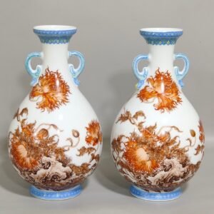 Qing Dynasty Yongzheng ink color alum red poppy poem jade pot spring amphora