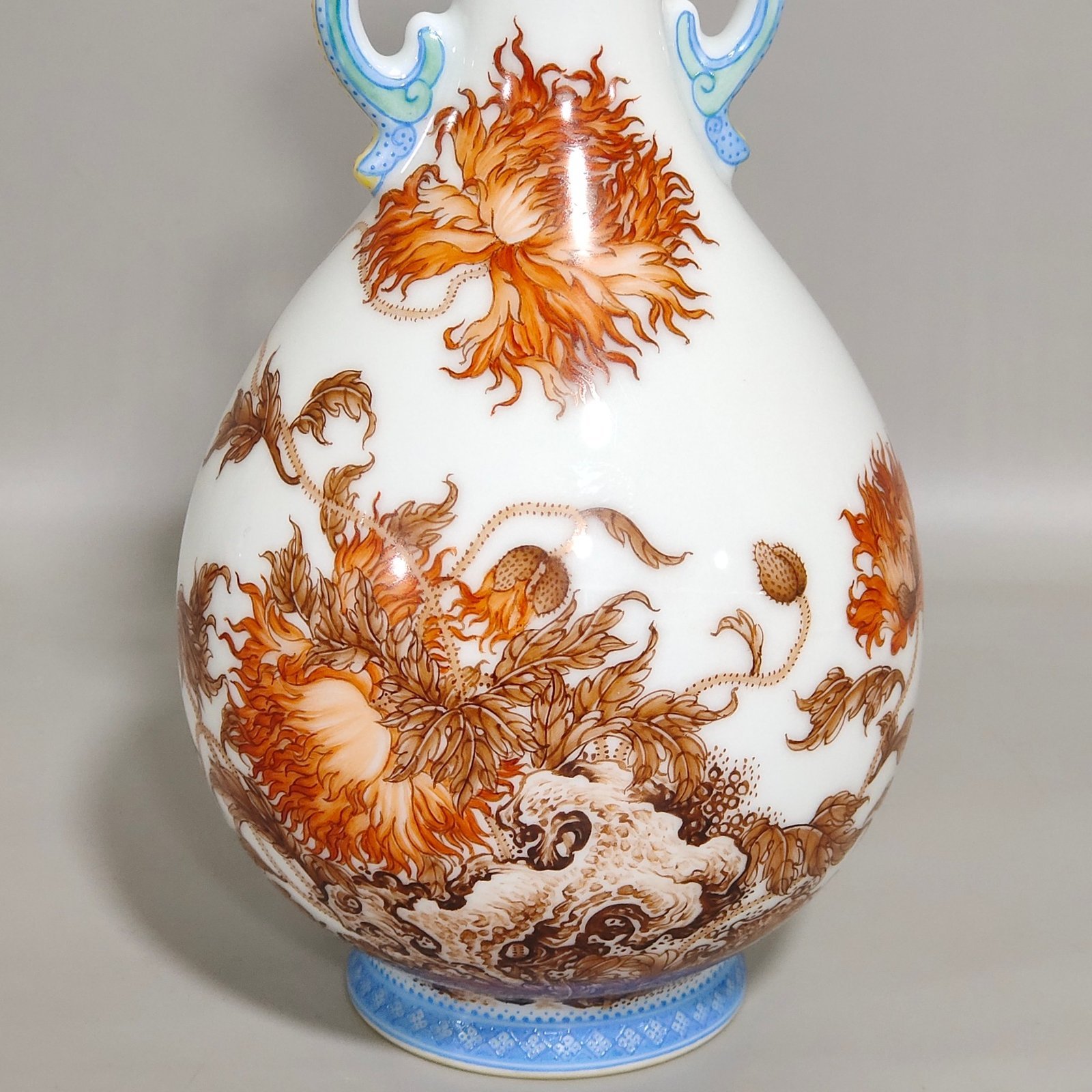 Qing Dynasty Yongzheng ink color alum red poppy poem jade pot spring amphora