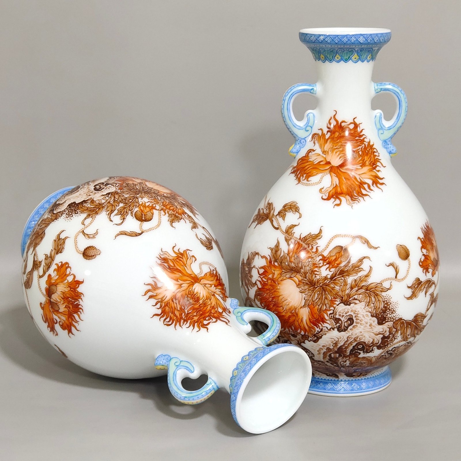 Qing Dynasty Yongzheng ink color alum red poppy poem jade pot spring amphora
