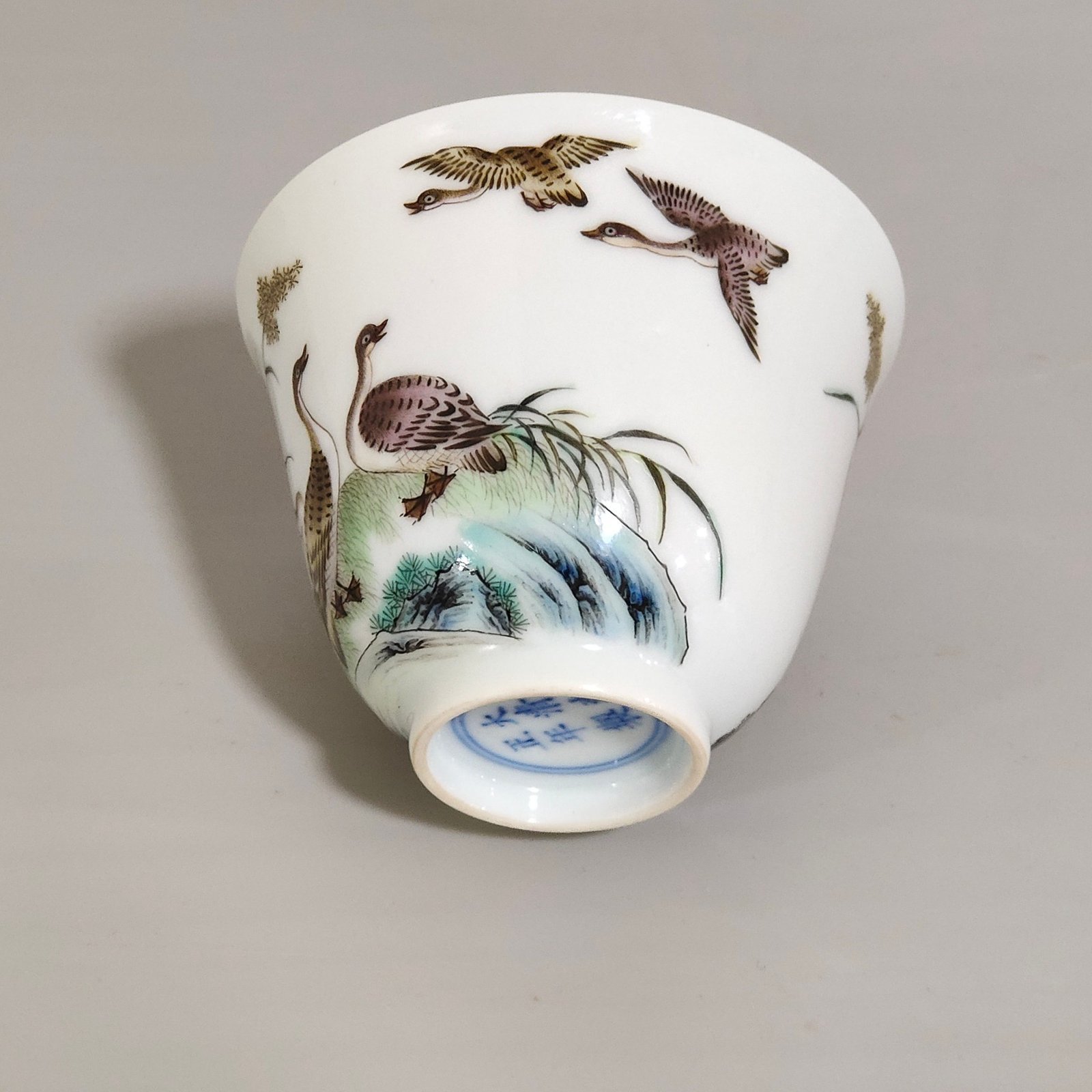 Qing Dynasty Yongzheng ink color reed and wild goose cup