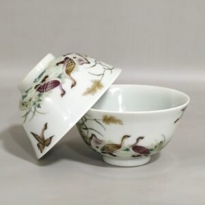 Qing Dynasty Yongzheng ink color reed and wild goose cup with poem inscription