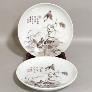 Qing Dynasty Yongzheng ink color reed and wild goose on the poem plat