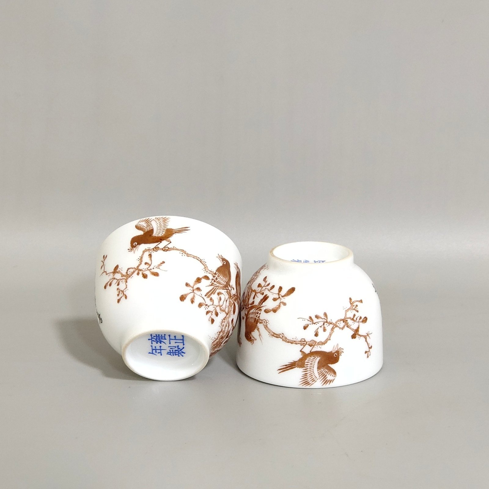 Qing Dynasty Yongzheng ink color flower and bird poem cup