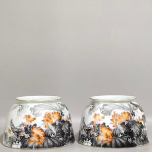 Qing Dynasty Yongzheng ink and color lotus poem water bowl