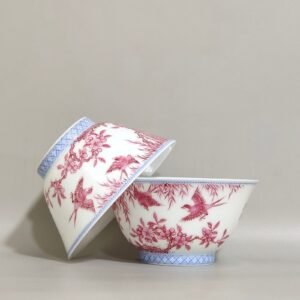 Qing Dynasty Yongzheng A rouge-red green-edged apricot-lined spring swallow-inscribed thin cup