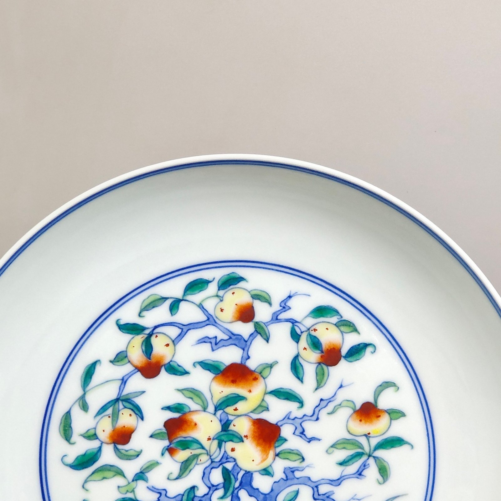Qing Dynasty Yongzheng Doucai Crane and Longevity Peach Plate