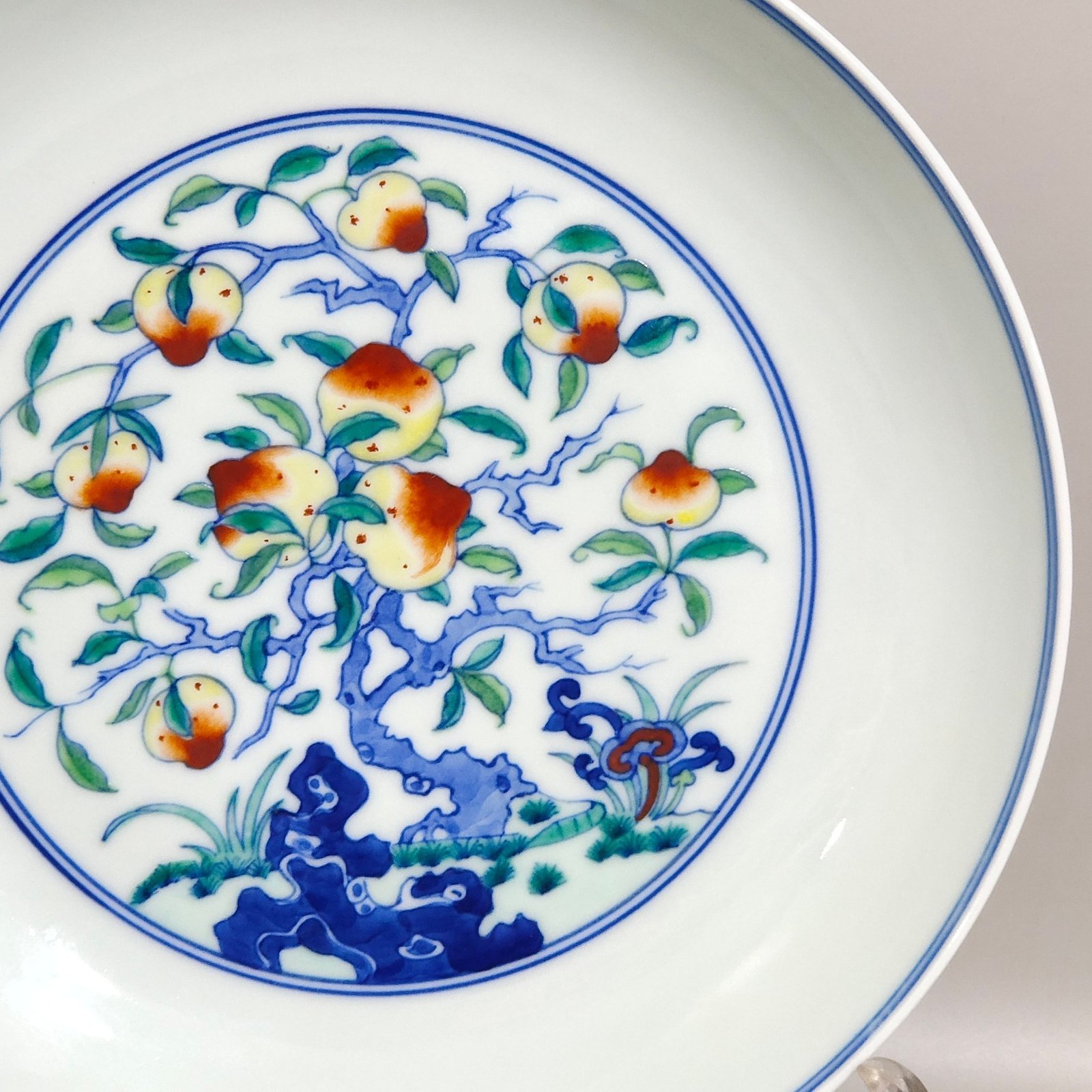 Qing Dynasty Yongzheng Doucai Crane and Longevity Peach Plate