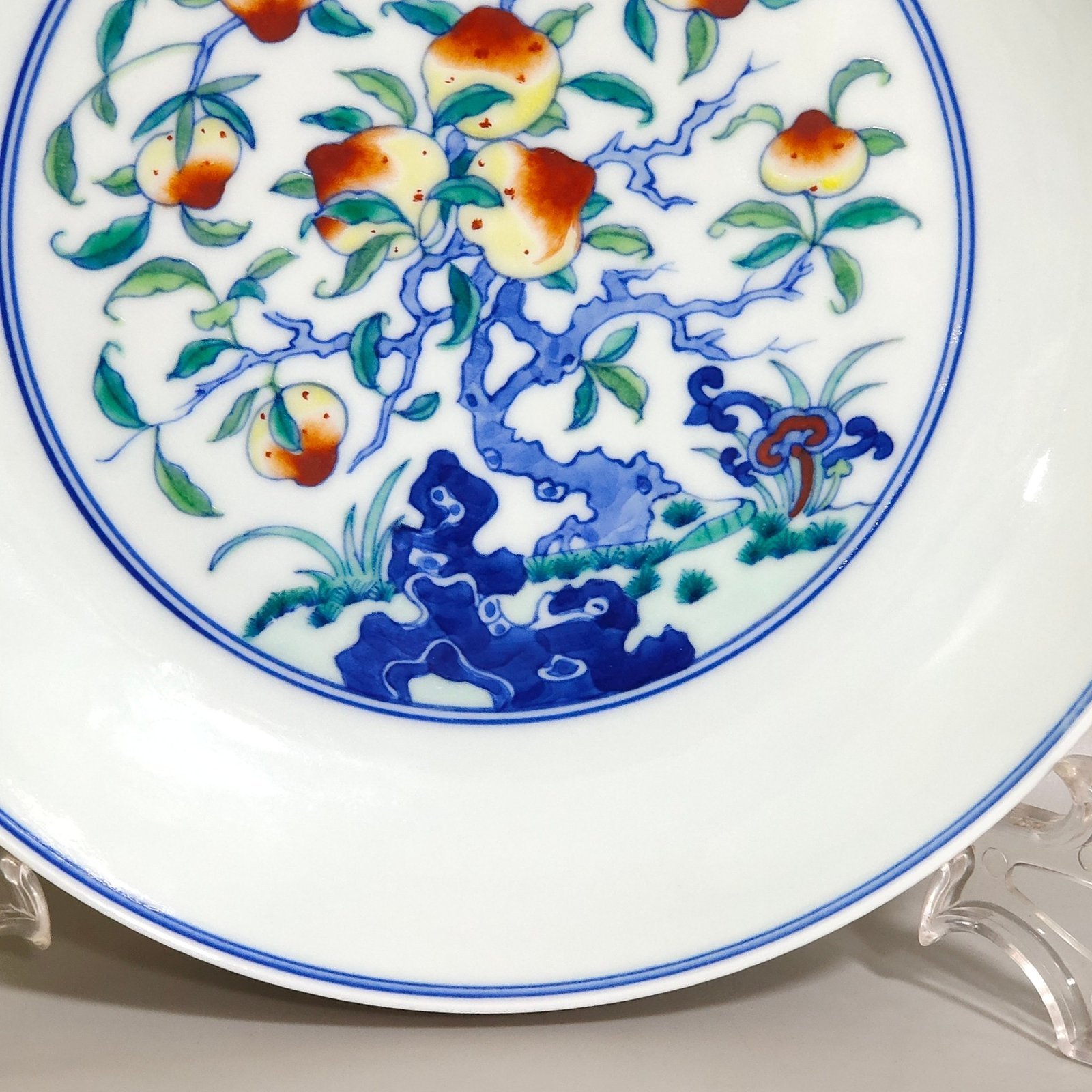 Qing Dynasty Yongzheng Doucai Crane and Longevity Peach Plate