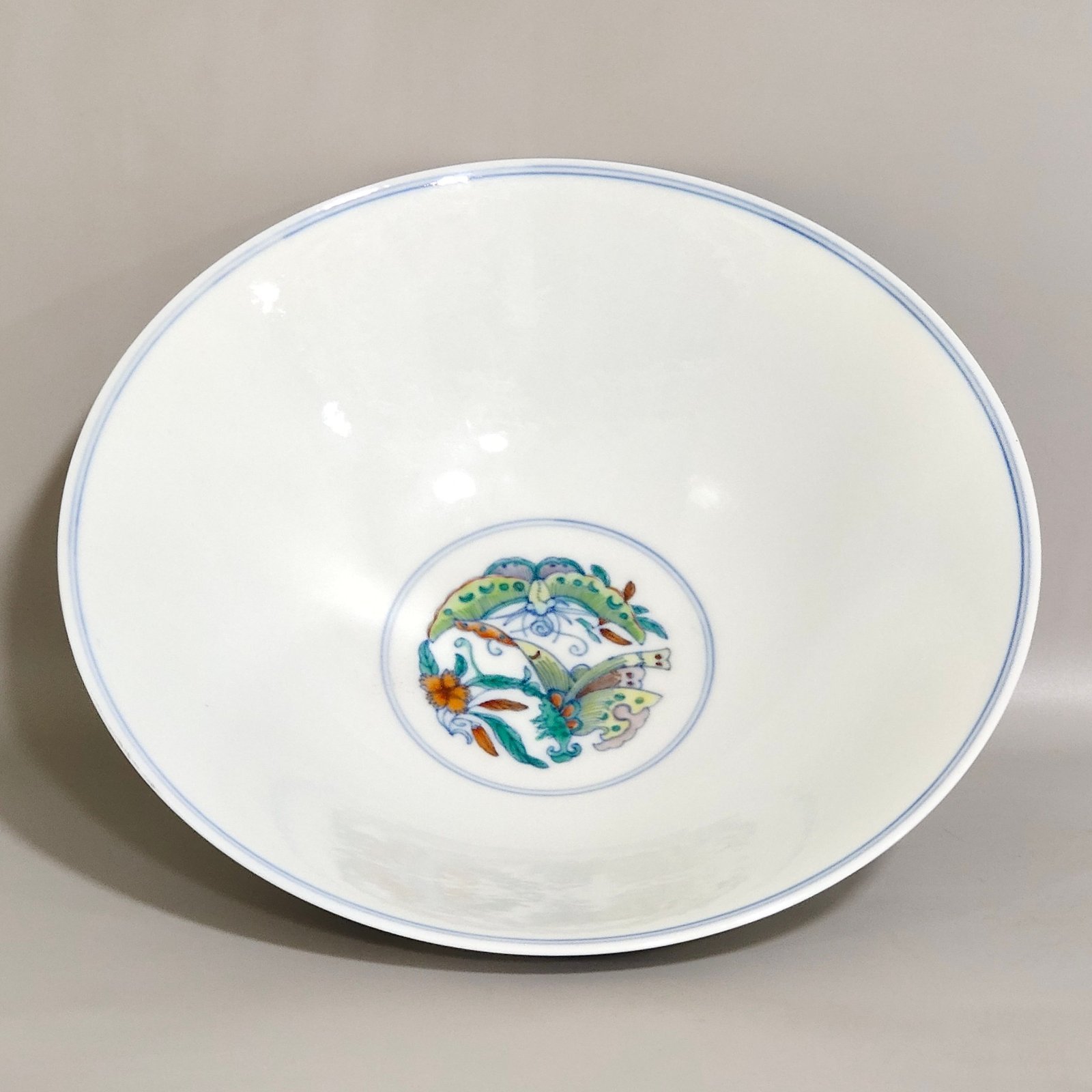 Qing Dynasty Yongzheng Doucai Tuanhua four-season flower bamboo hat bowl