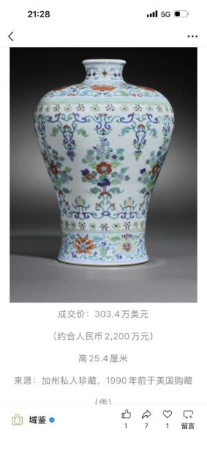 Qing Dynasty Yongzheng Doucai flower plum vase