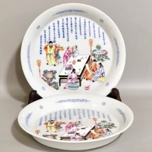 Qing Dynasty Yongzheng spring night banquet peach and plum pictures and poems on the folded plate