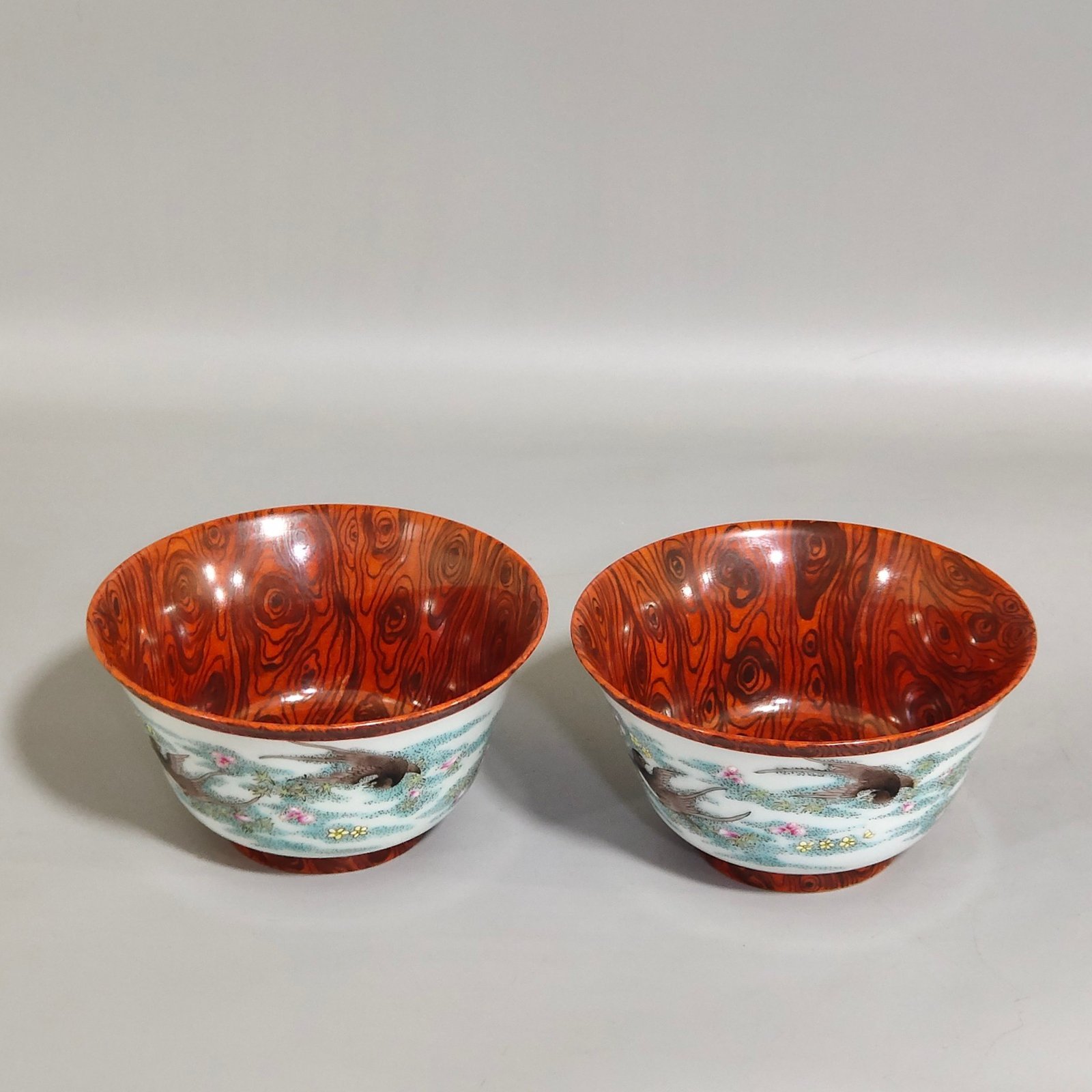 Qing Dynasty Yongzheng wood-glazed double-flying cup