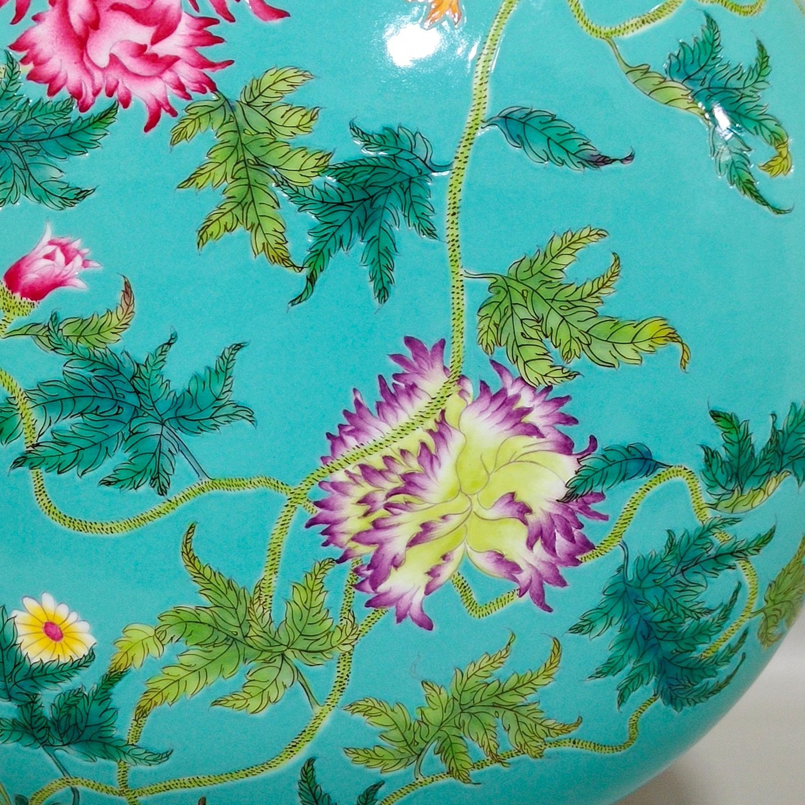 Qing Dynasty Yongzheng turquoise green poppy poem inscribed moon vase