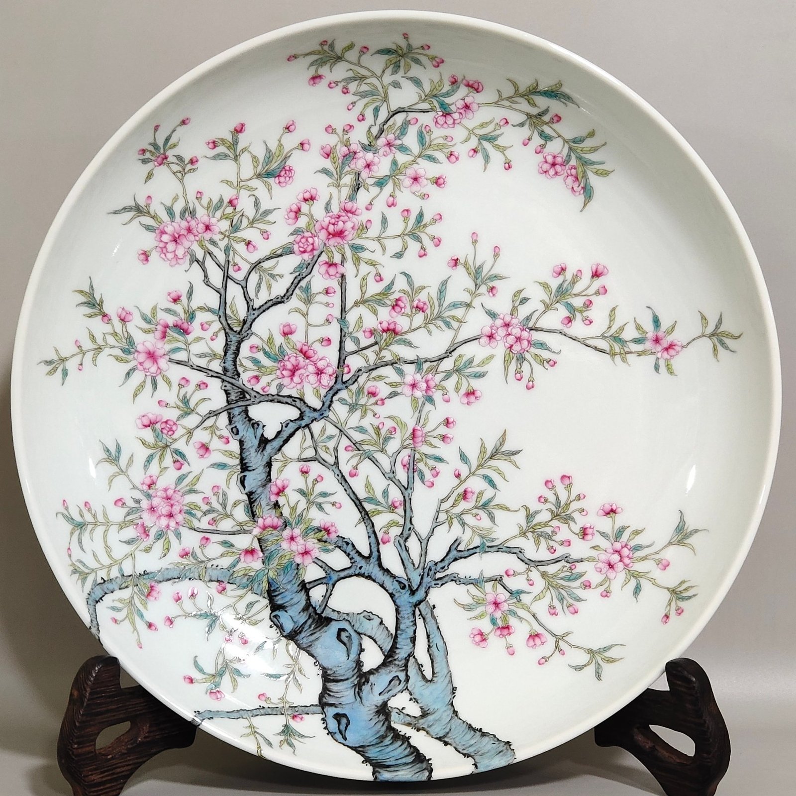 Qing Dynasty Yongzheng Peach Blossom Branch Poetry Plate