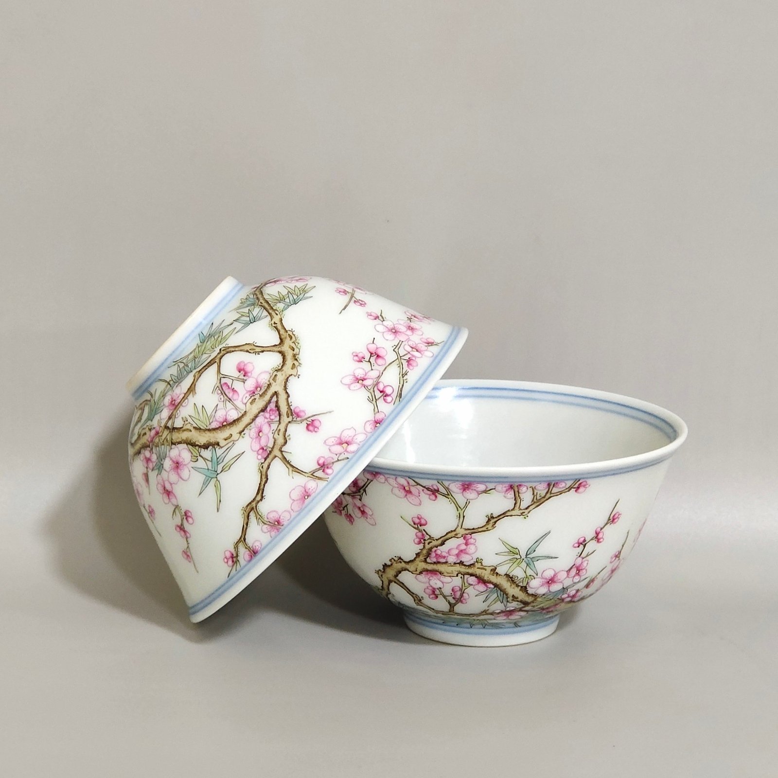 Qing Dynasty Yongzheng plum and bamboo double clear painted poem cup