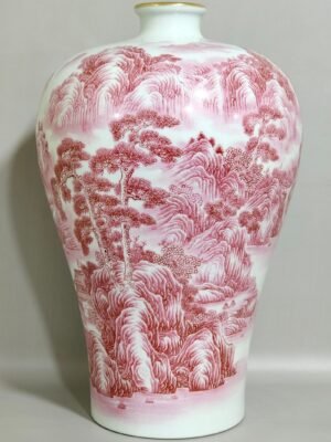 Qing Dynasty Yongzheng agate red landscape poetry plum vase