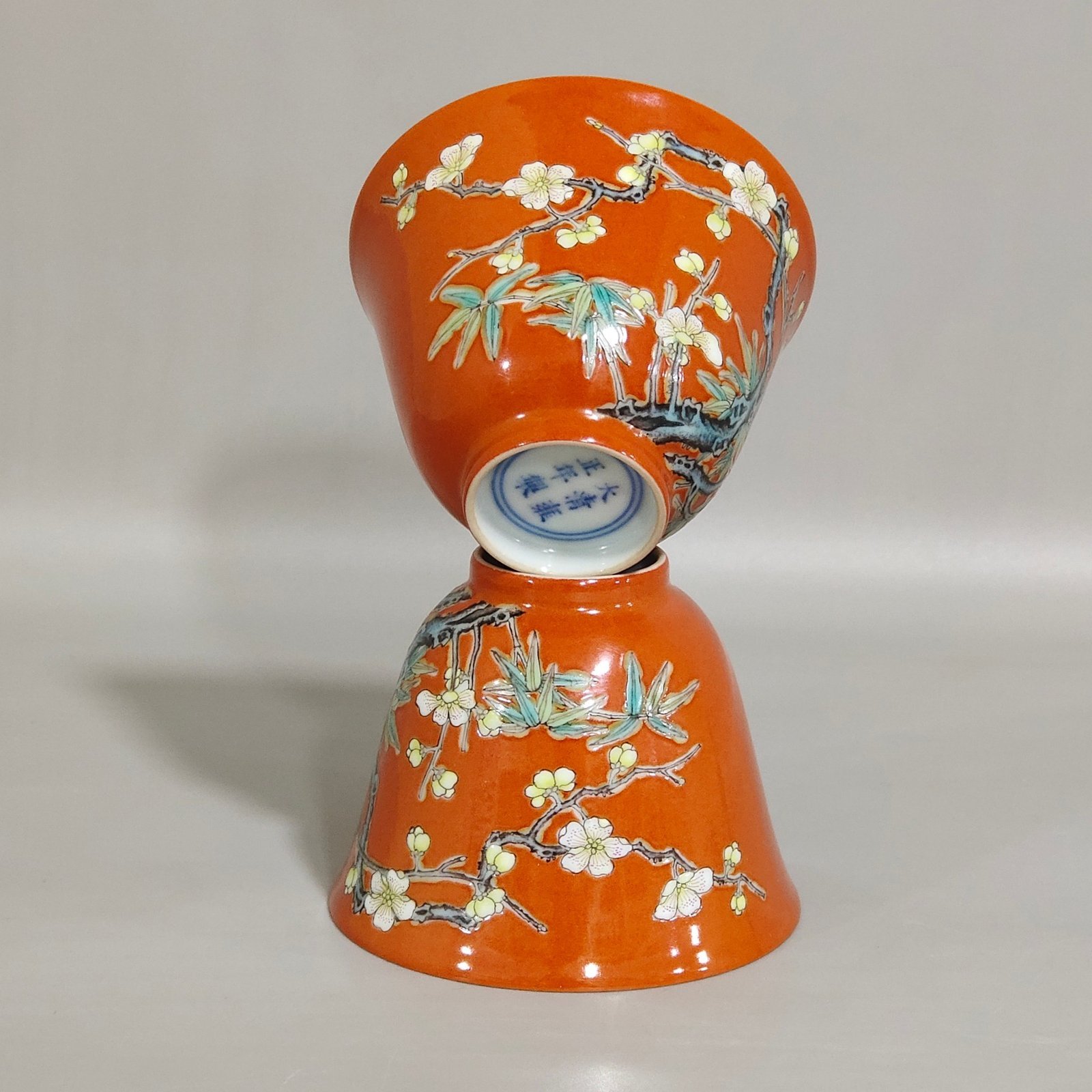 Qing Dynasty Yongzheng Coral Red Plum Blossom Cup