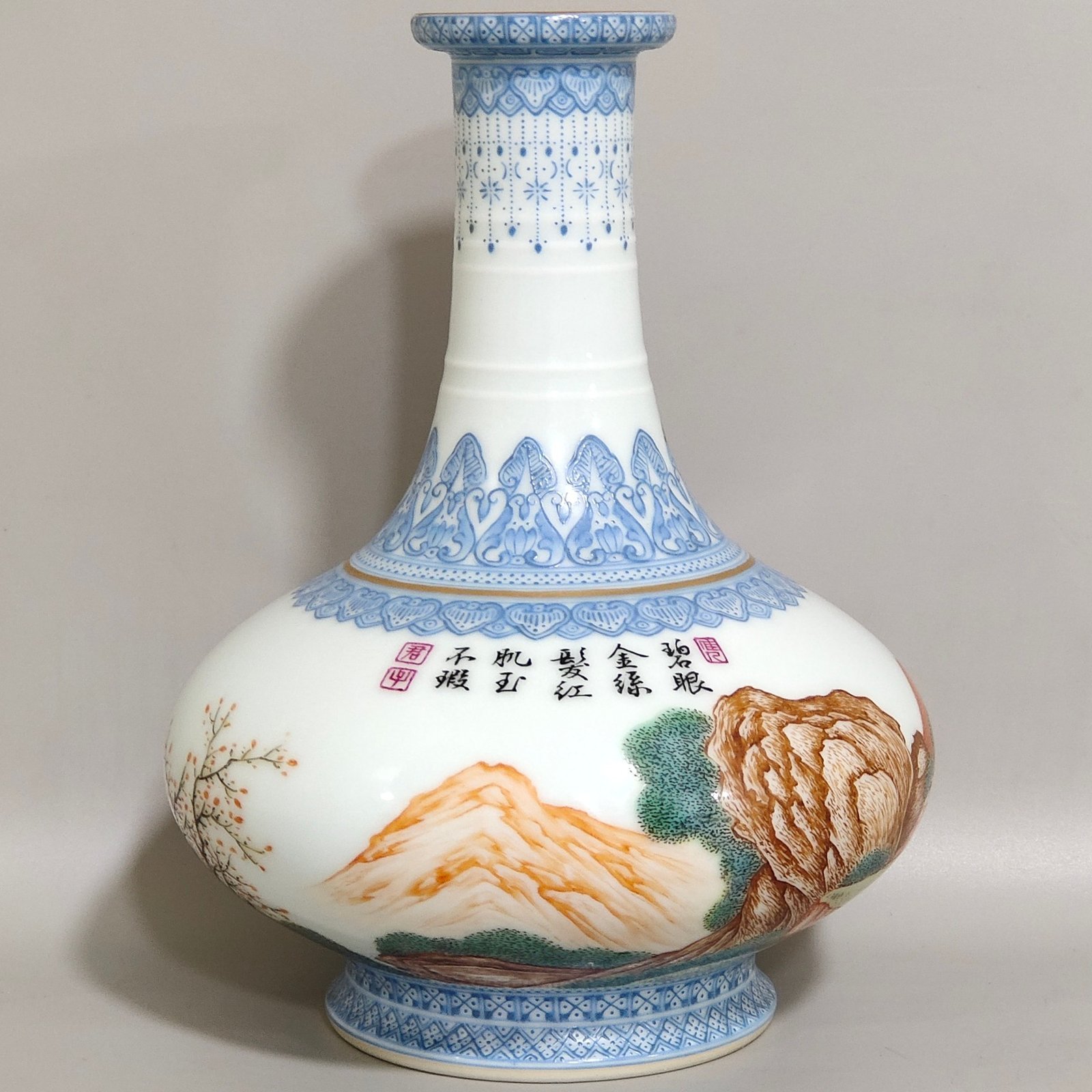 Qing Dynasty Yongzheng enamel Western figure flat-belly vase