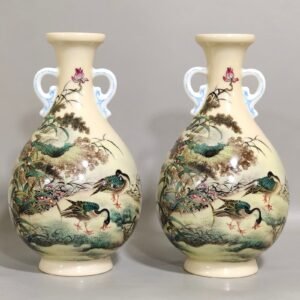 Qing Dynasty Yongzheng enamel yellow glaze double-eared jade pot spring vase