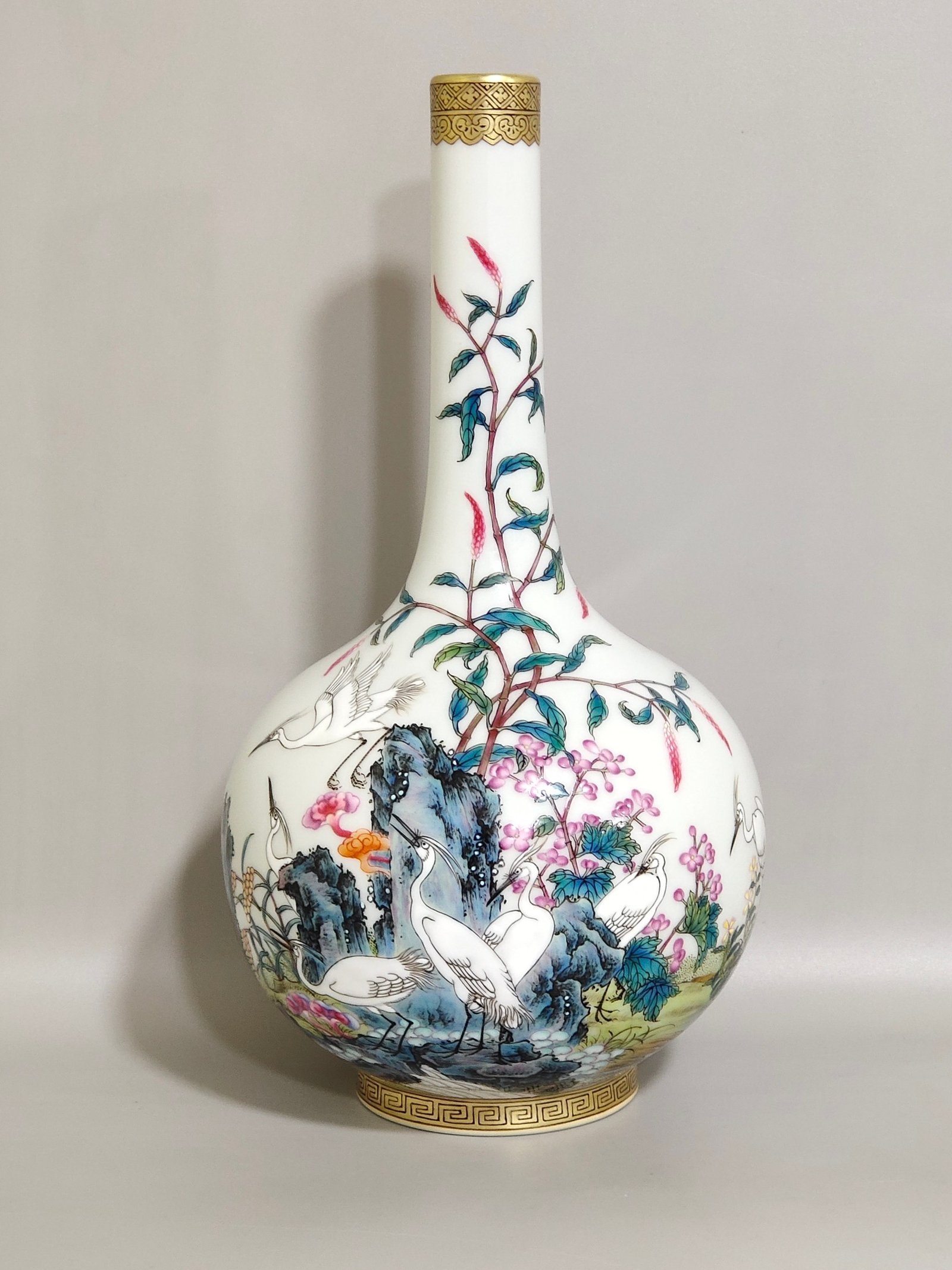 Qing Dynasty Yongzheng egret poem vase