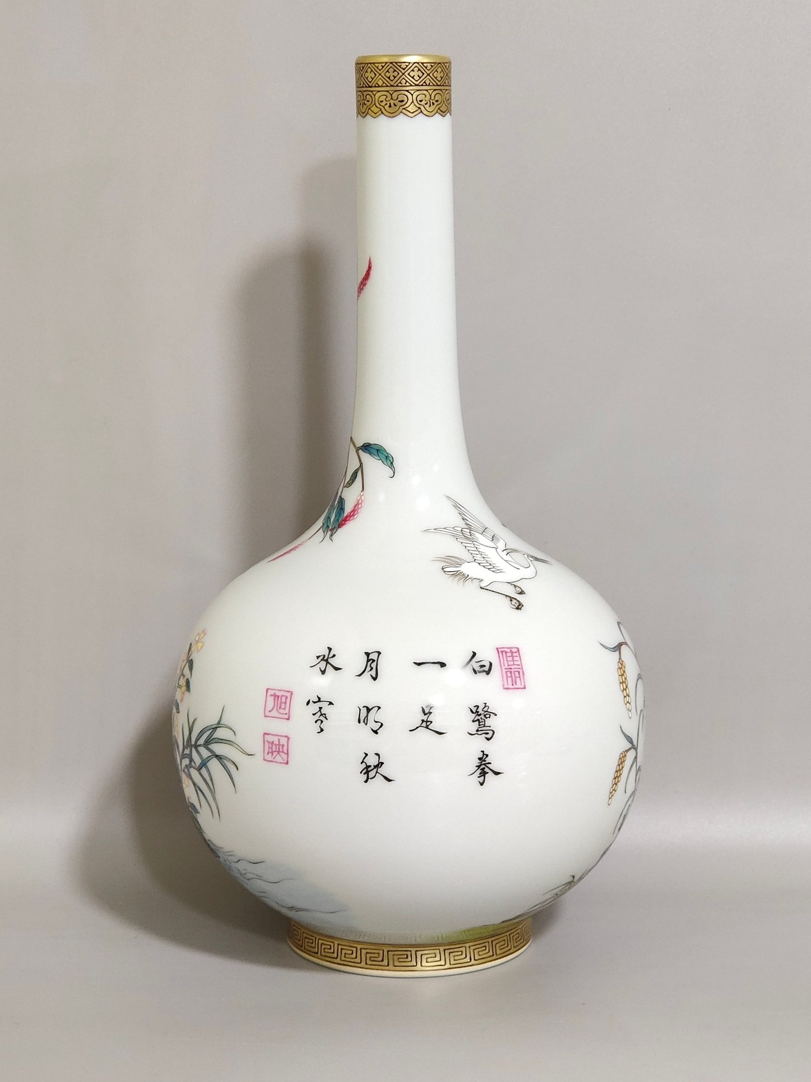 Qing Dynasty Yongzheng egret poem vase
