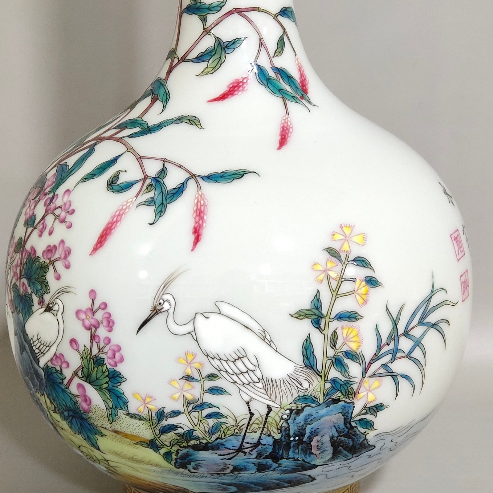 Qing Dynasty Yongzheng egret poem vase