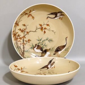 Qing Dynasty Yongzheng beige glazed Feiming boarding plate