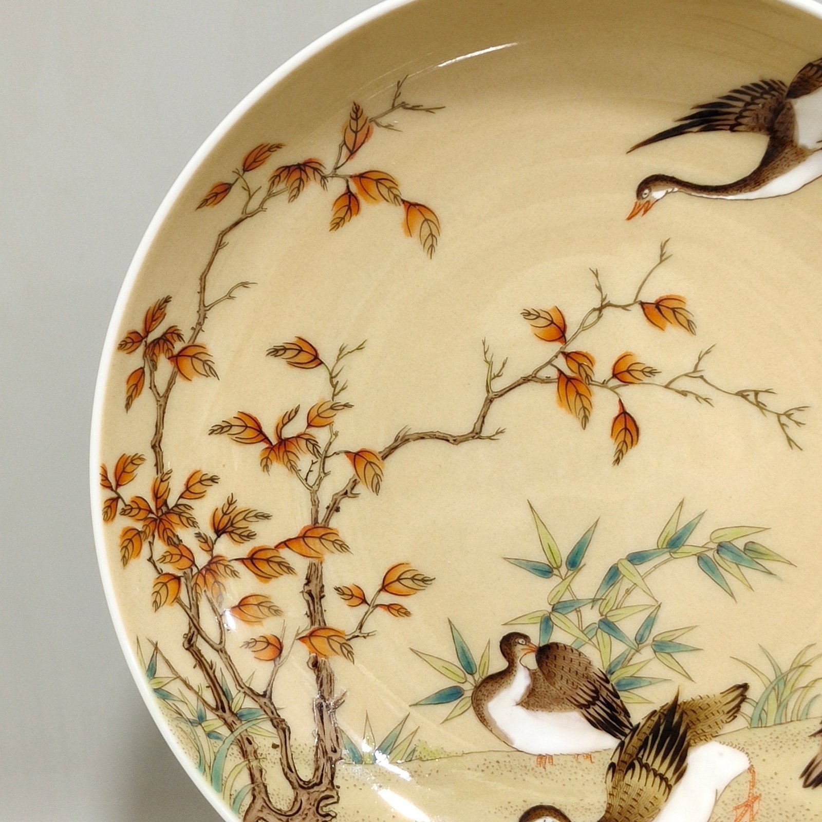 Qing Dynasty Yongzheng beige glazed Feiming boarding plate