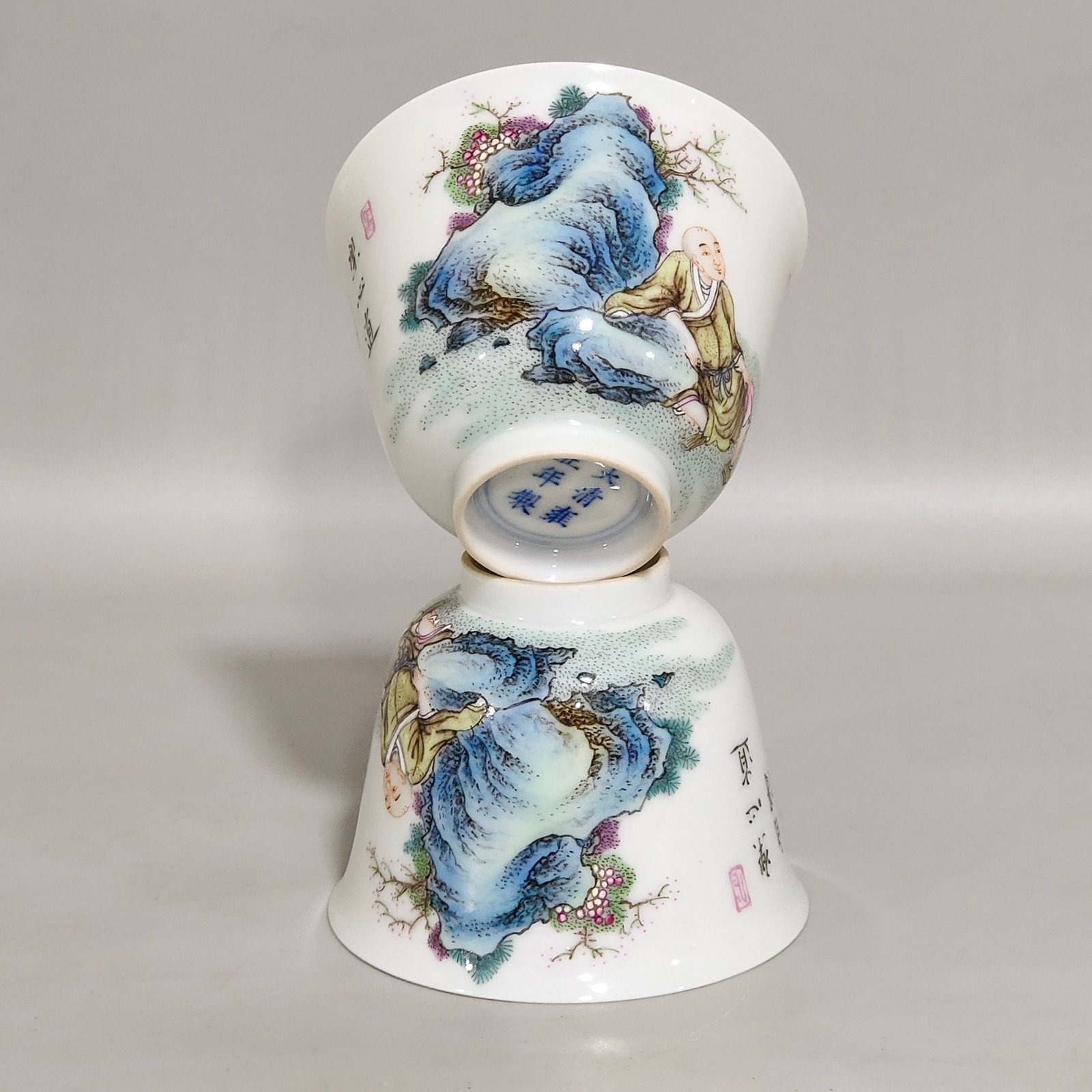 Qing Dynasty Yongzheng Arhat picture and poem cup