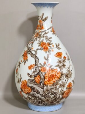 Qing Dynasty Yongzheng jade pot spring vase with green ink border flowers and birds