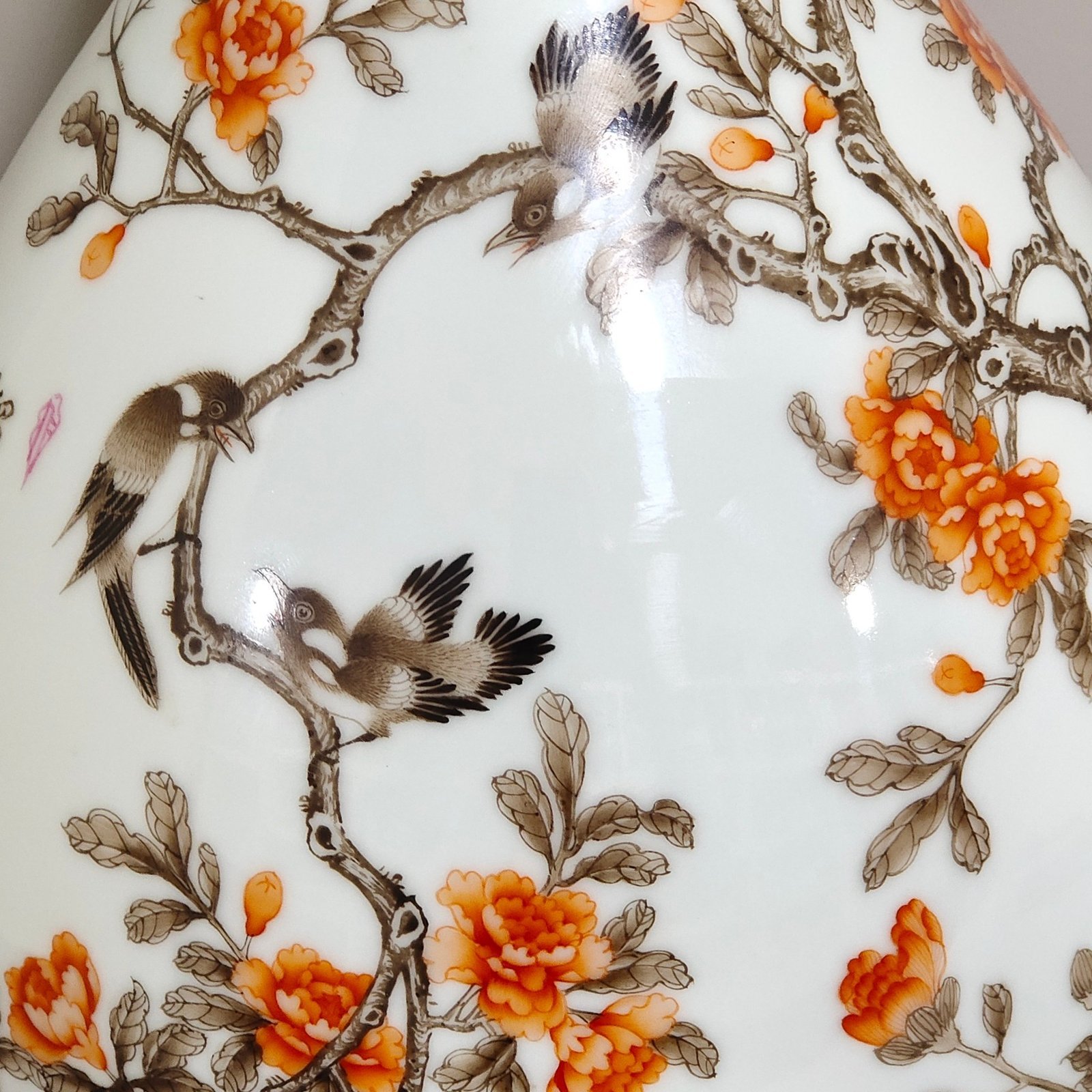 Qing Dynasty Yongzheng jade pot spring vase with green ink border flowers and birds