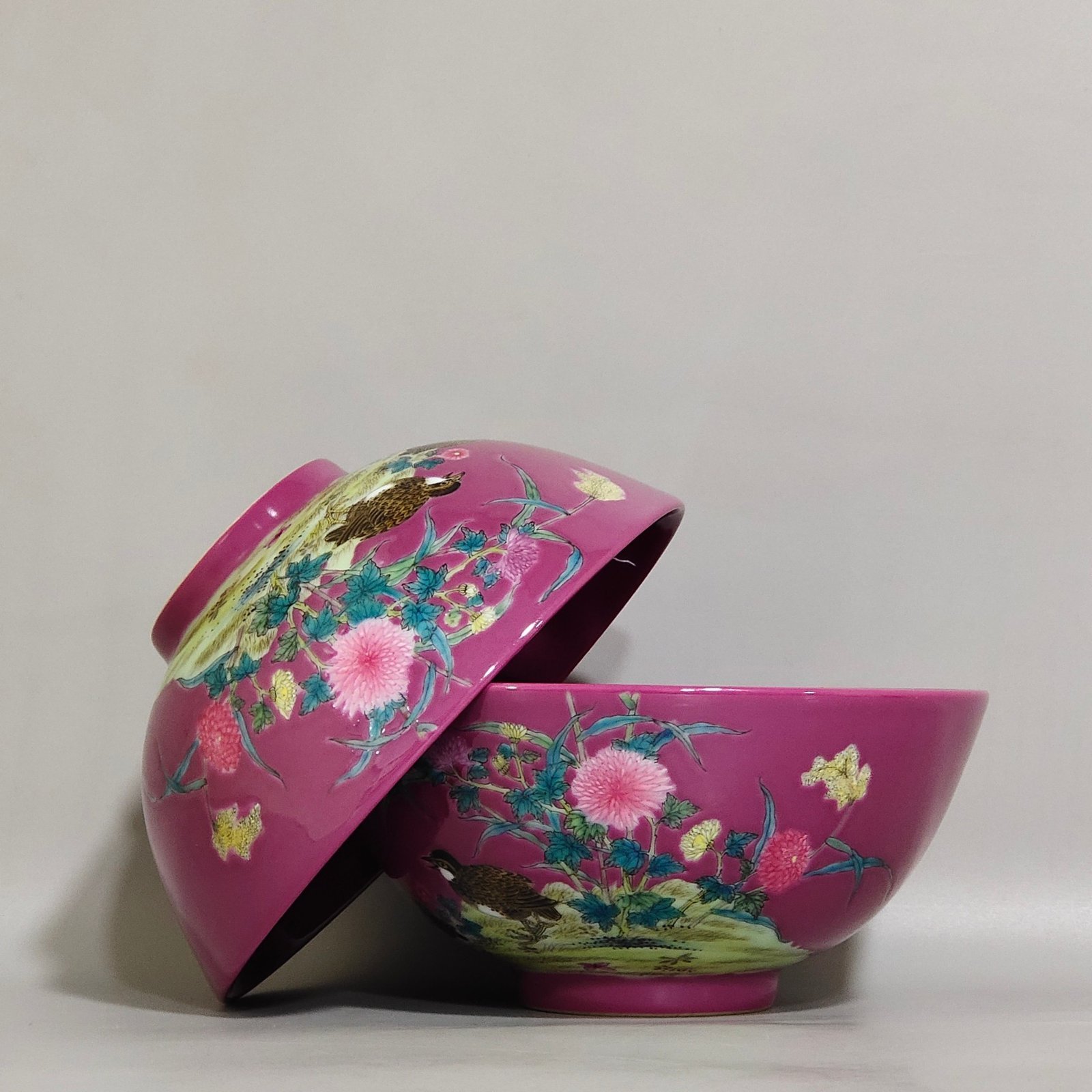 Qing Dynasty Yongzheng rouge red bowl inscribed with poems about living and working in peace