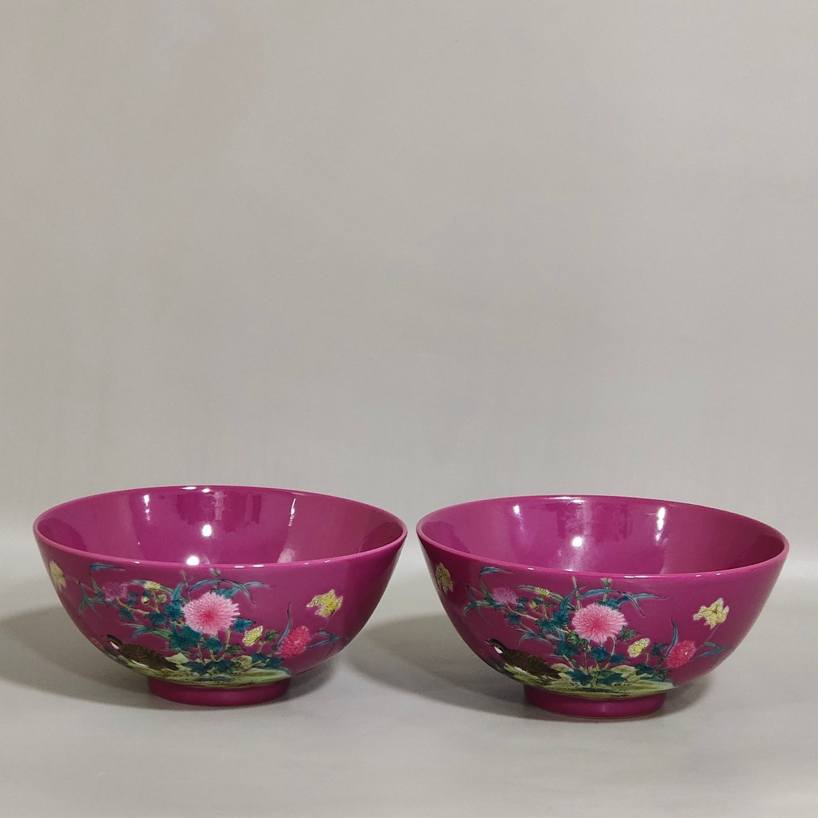 Qing Dynasty Yongzheng rouge red bowl inscribed with poems about living and working in peace