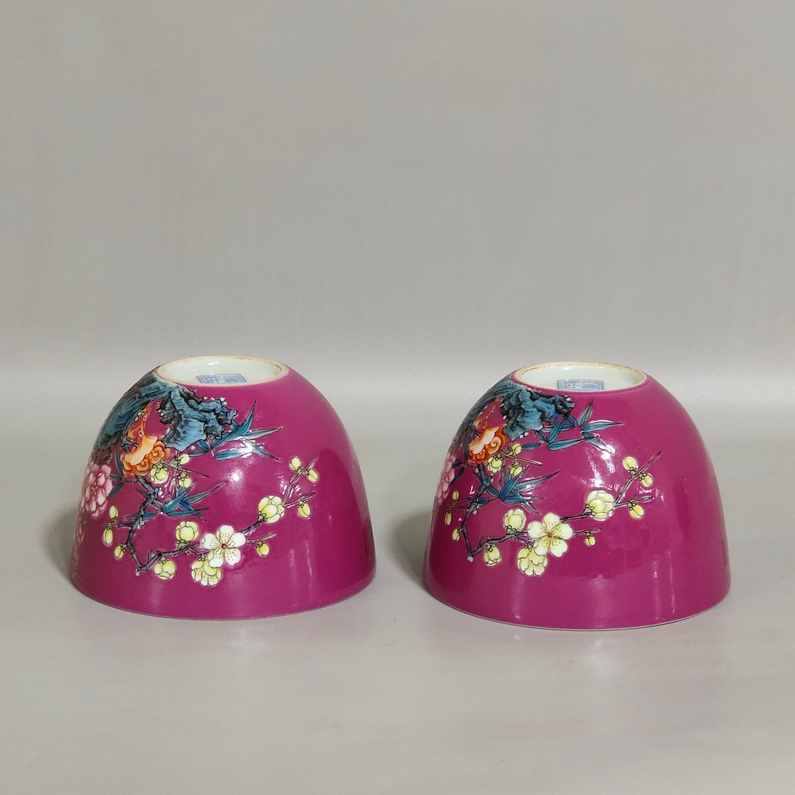 Qing Dynasty Yongzheng rouge plum and bamboo spring cup