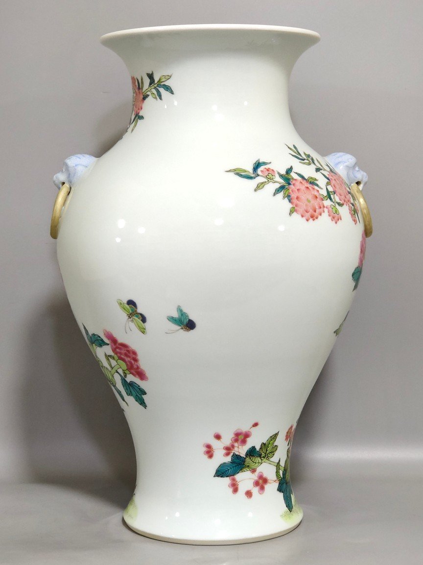 Qing Dynasty Yongzheng flower and bird amphorae