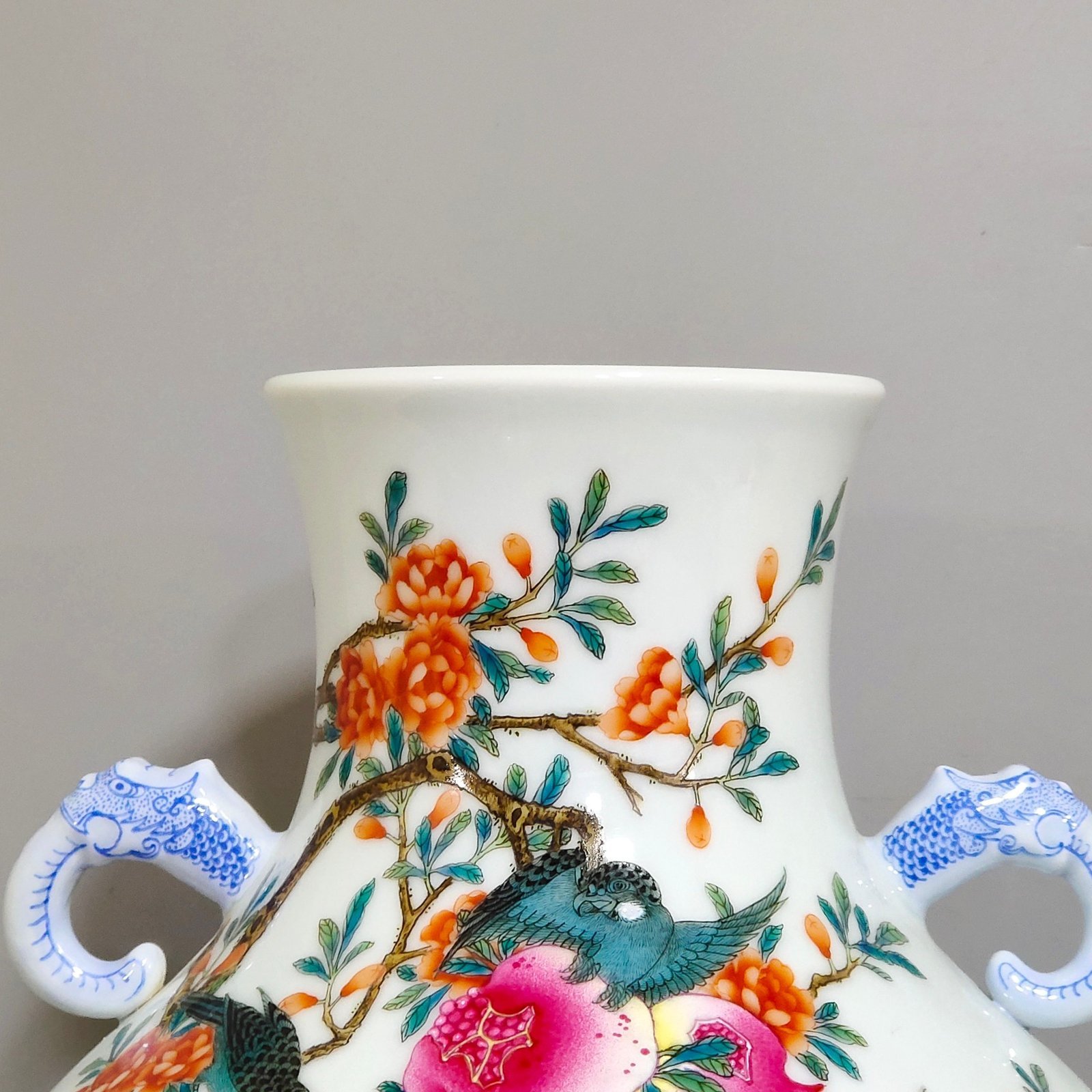 Qing Dynasty Yongzheng flower bird elephant and ear statue