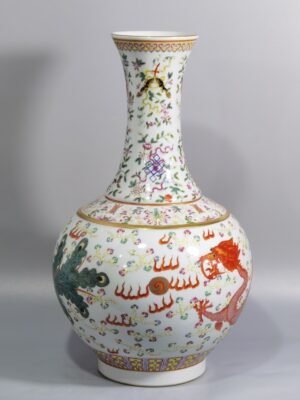 Qing Dynasty Guangxu famille rose vase with eight treasures dragons and phoenixes in auspicious patterns