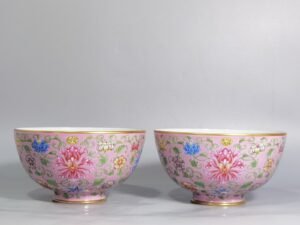 Qing Dynasty Kangxi enamel pink ground bowl with wrapped branches