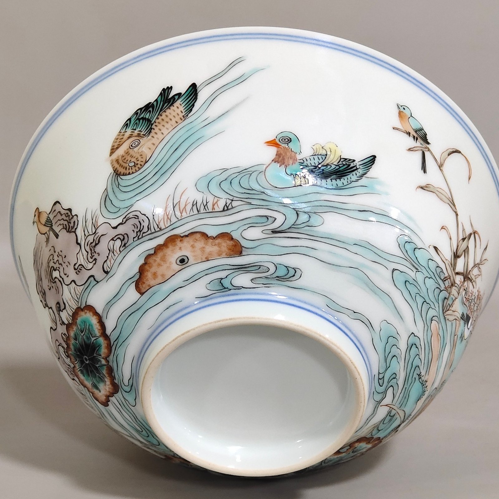 Qing Dynasty Yongzheng A colorful lotus pond and mandarin duck bowl