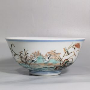 Qing Dynasty Kangxi colorful mandarin duck lotus kingfisher bowl